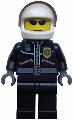 Police - City Leather Jacket with Gold Badge, White Helmet, Trans-Black Visor, Black Sunglasses