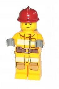 Fire - Bright Light Orange Fire Suit with Utility Belt, Dark Red Fire Helmet, Crooked Smile and Scar